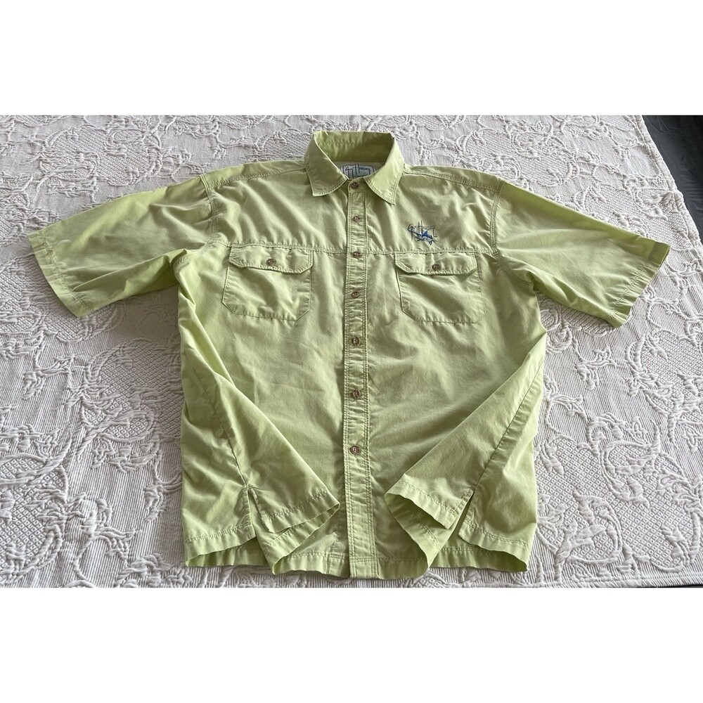 Guy Harvey AFTCO Vented Fishing Shirt Logo S/S Embroidered Green Mens Sz Medium - Picture 6 of 14